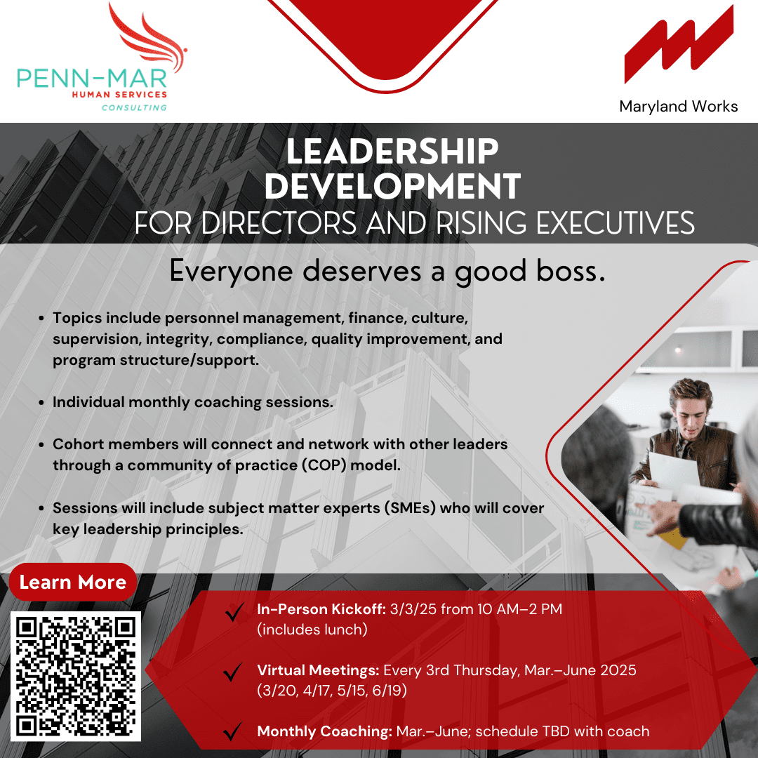 Learn More Topics include personnel management, finance, culture, supervision, integrity, compliance, quality improvement, and program structure/support.  Individual monthly coaching sessions.  Cohort members will connect and network with other leaders th