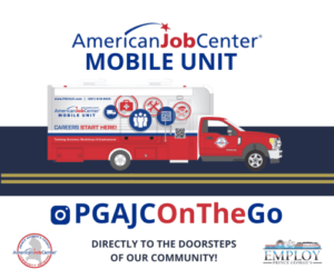 logo and advertisement for American Job Center Mobile Unit.
